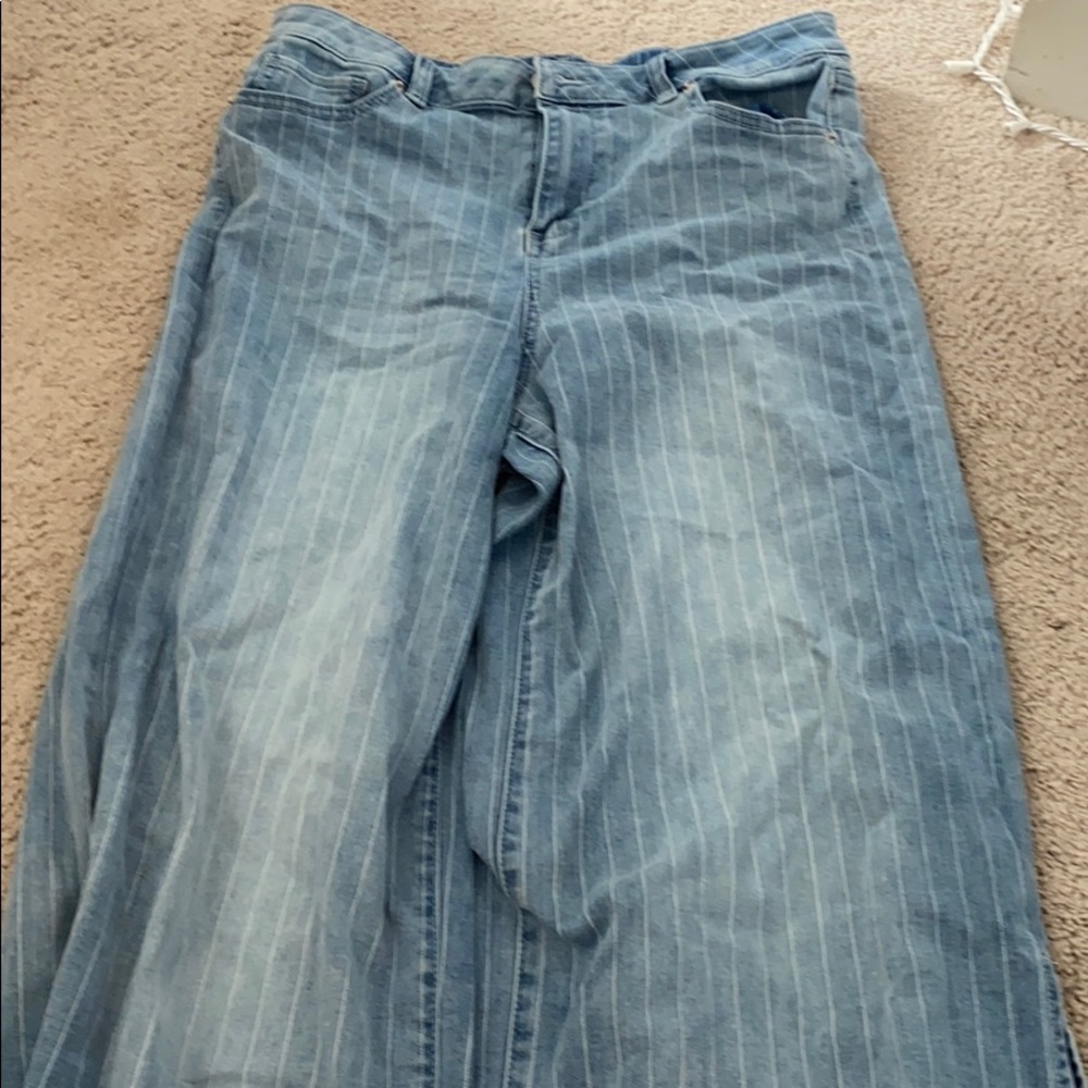 high waist wide leg jeans with stripes